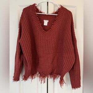 Main Strip Distressed Knit V Neck Sweater | Lightweight Casual Pullover